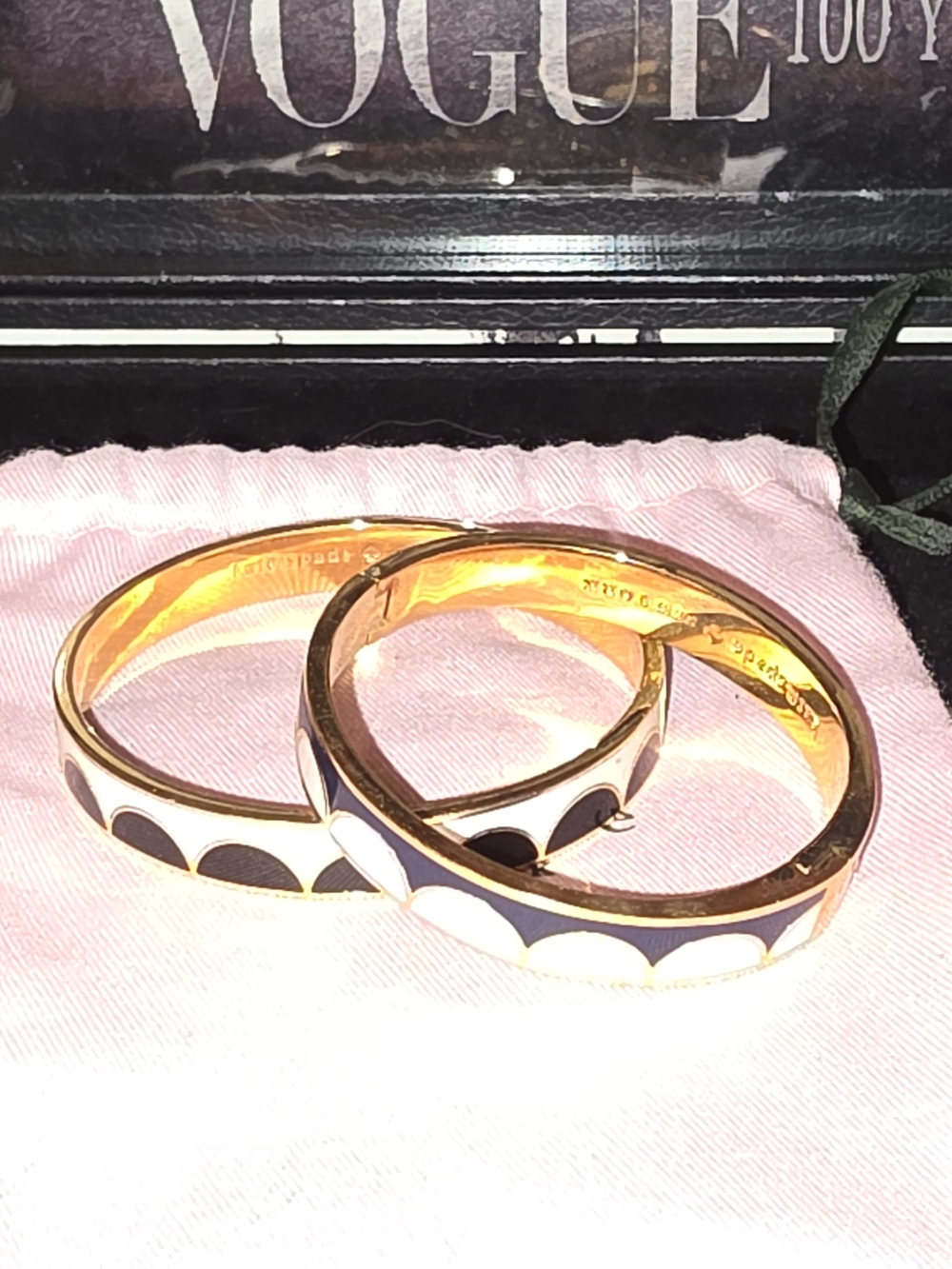 kate spade Gold-Tone Black and White Enamel "All The Trimmings" Bangle Bracelets